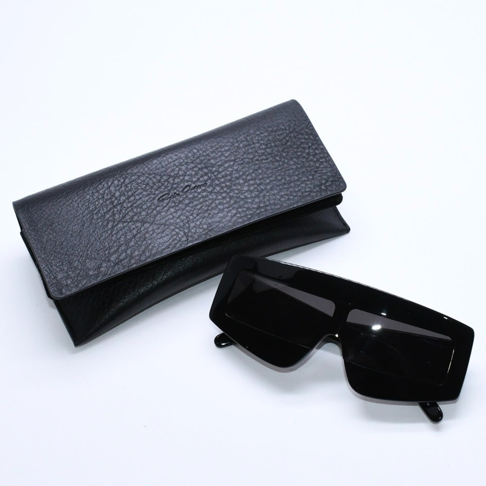 極美品 RICK OWENS リックオウエンス Phlegシールドサングラス RG0000007 ブラック ジオメトリックフレーム アクセサリー 中古 4a009281