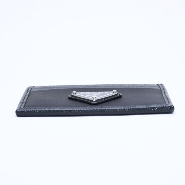 Like new PRADA Re-Nylon x Saffiano leather card case 2MC025 black triangle logo plate used 4a009274