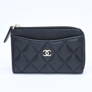 極美品 CHANEL シャネル クラシック ジップ カードケース AP3179 ランダム番台 ブラック ミニウォレット ココマーク ゴールド金具 中古 4a009280