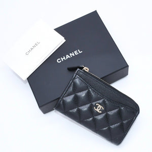 極美品 CHANEL シャネル クラシック ジップ カードケース AP3179 ランダム番台 ブラック ミニウォレット ココマーク ゴールド金具 中古 4a009278