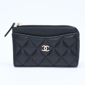 極美品 CHANEL シャネル クラシック ジップ カードケース AP3179 ランダム番台 ブラック ミニウォレット ココマーク ゴールド金具 中古 4a009278