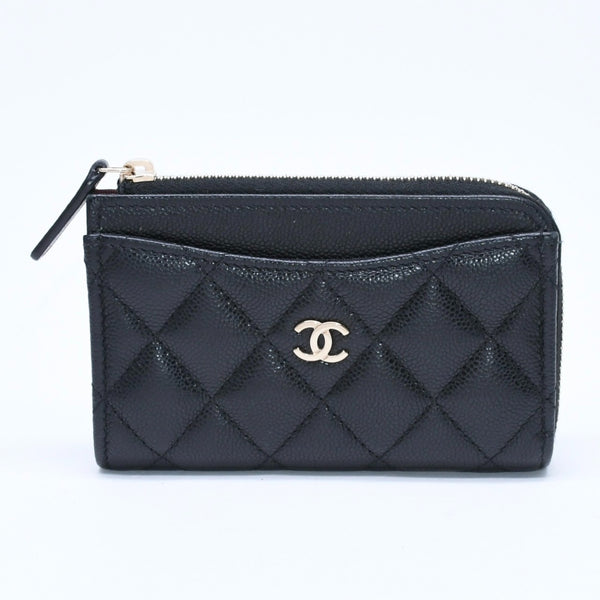 極美品 CHANEL シャネル クラシック ジップ カードケース AP3179 ランダム番台 ブラック ミニウォレット ココマーク ゴールド金具 中古 4a009278