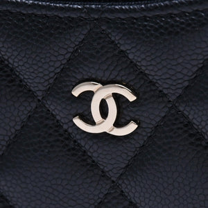 極美品 CHANEL シャネル クラシック ジップ カードケース AP3179 ランダム番台 ブラック ミニウォレット ココマーク ゴールド金具 中古 4a009278