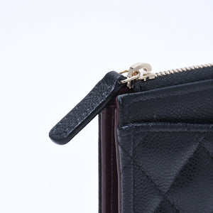 極美品 CHANEL シャネル クラシック ジップ カードケース AP3179 ランダム番台 ブラック ミニウォレット ココマーク ゴールド金具 中古 4a009278