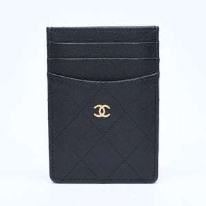 新品同様 CHANEL シャネル クラシック カードケース AP3595 ランダム番台 ブラック ココマークグレインゴートスキン ゴールド金具 中古 4a009287