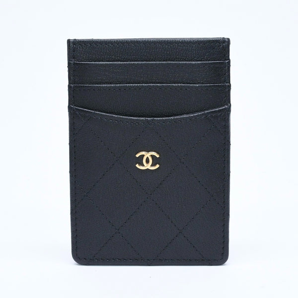 新品同様 CHANEL シャネル クラシック カードケース AP3595 ランダム番台 ブラック ココマークグレインゴートスキン ゴールド金具 中古 4a009287