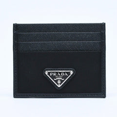 Like new PRADA Re-Nylon x Saffiano leather card case 2MC025 black triangle logo plate used 4a009274