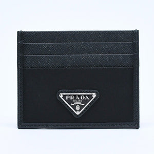 Like new PRADA Re-Nylon x Saffiano leather card case 2MC025 black triangle logo plate used 4a009274