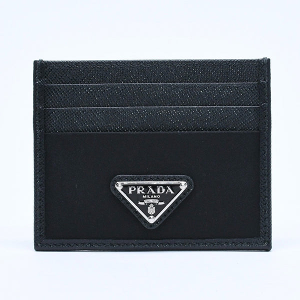 Like new PRADA Re-Nylon x Saffiano leather card case 2MC025 black triangle logo plate used 4a009274