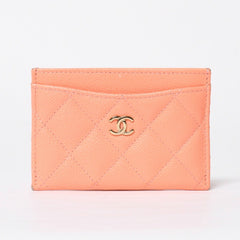 CHANEL シャネル マトラッセ キルティング カードケース ランダム番台 キャビアスキン コーラルピンク ゴールド金具 美品 中古 4a009236