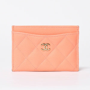 CHANEL シャネル マトラッセ キルティング カードケース ランダム番台 キャビアスキン コーラルピンク ゴールド金具 美品 中古 4a009236