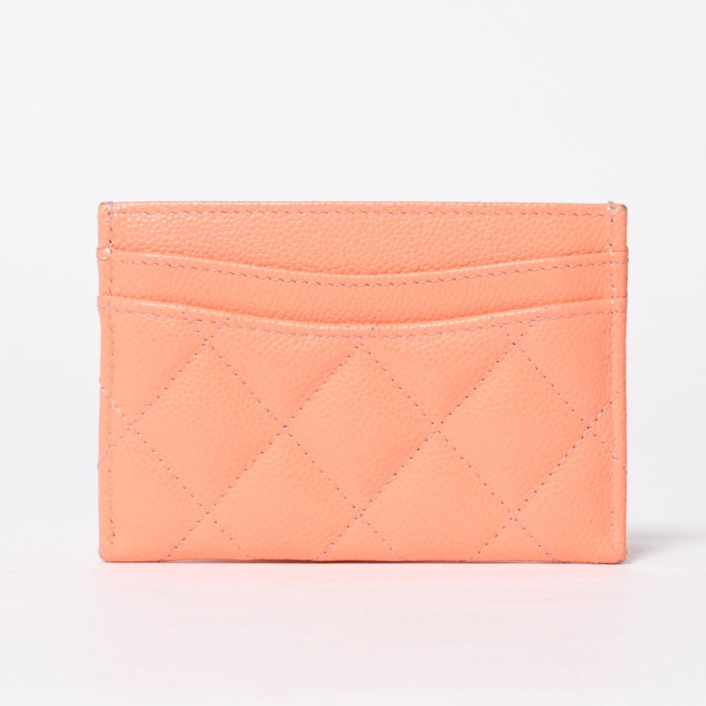 CHANEL Chanel Matelasse Quilted Card Case Random Number Caviar Skin Coral Pink Gold Hardware Good Condition Used 4a009236
