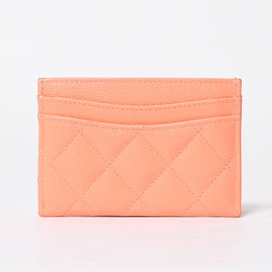 CHANEL シャネル マトラッセ キルティング カードケース ランダム番台 キャビアスキン コーラルピンク ゴールド金具 美品 中古 4a009236