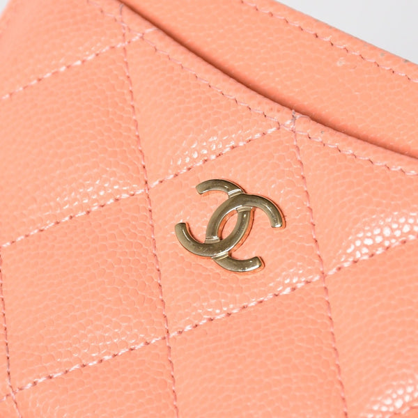 CHANEL シャネル マトラッセ キルティング カードケース ランダム番台 キャビアスキン コーラルピンク ゴールド金具 美品 中古 4a009236