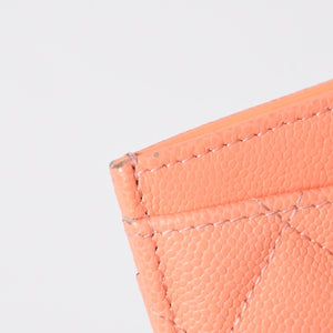 CHANEL シャネル マトラッセ キルティング カードケース ランダム番台 キャビアスキン コーラルピンク ゴールド金具 美品 中古 4a009236