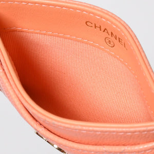 CHANEL シャネル マトラッセ キルティング カードケース ランダム番台 キャビアスキン コーラルピンク ゴールド金具 美品 中古 4a009236