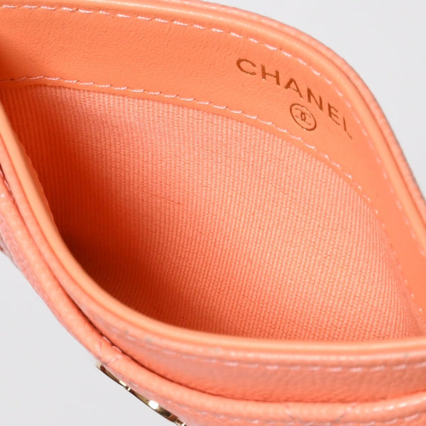 CHANEL シャネル マトラッセ キルティング カードケース ランダム番台 キャビアスキン コーラルピンク ゴールド金具 美品 中古 4a009236