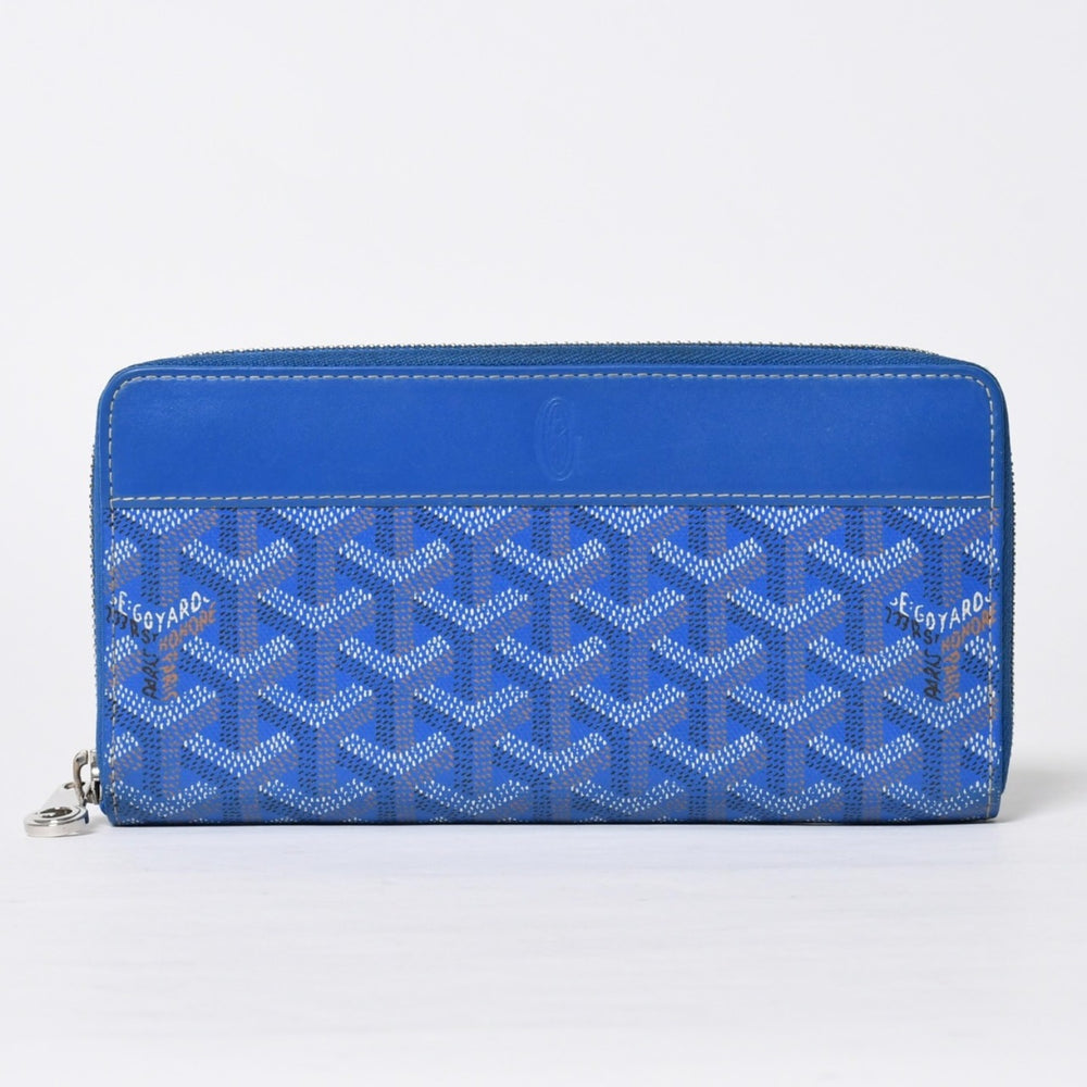 Very Good GOYARD Matignon GM Wallet APMZIP GM 10 Blue Goyardin Canvas Long Wallet Silver Hardware Used 4a009189