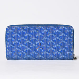 極美品 GOYARD ゴヤール マティニョン GM ウォレット APMZIP GM 10 ブルー ゴヤールディンキャンバス 長財布 シルバー金具 中古 4a009189