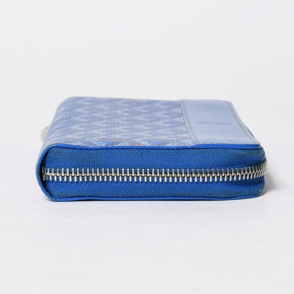極美品 GOYARD ゴヤール マティニョン GM ウォレット APMZIP GM 10 ブルー ゴヤールディンキャンバス 長財布 シルバー金具 中古 4a009189