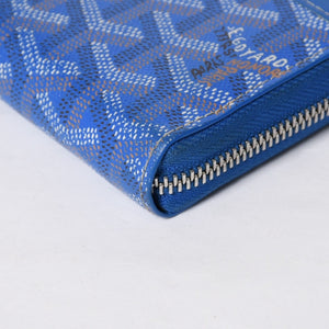 極美品 GOYARD ゴヤール マティニョン GM ウォレット APMZIP GM 10 ブルー ゴヤールディンキャンバス 長財布 シルバー金具 中古 4a009189