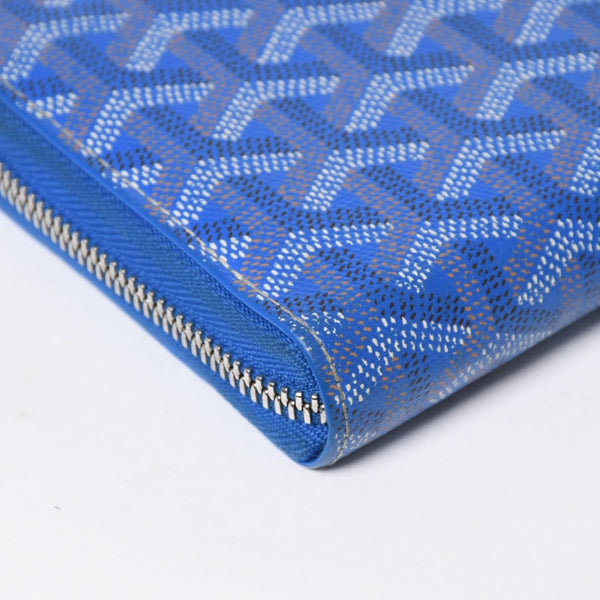 極美品 GOYARD ゴヤール マティニョン GM ウォレット APMZIP GM 10 ブルー ゴヤールディンキャンバス 長財布 シルバー金具 中古 4a009189