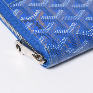 極美品 GOYARD ゴヤール マティニョン GM ウォレット APMZIP GM 10 ブルー ゴヤールディンキャンバス 長財布 シルバー金具 中古 4a009189