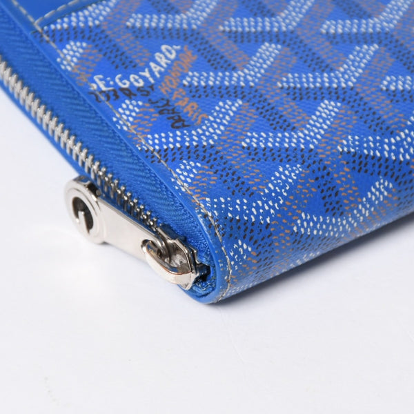 極美品 GOYARD ゴヤール マティニョン GM ウォレット APMZIP GM 10 ブルー ゴヤールディンキャンバス 長財布 シルバー金具 中古 4a009189
