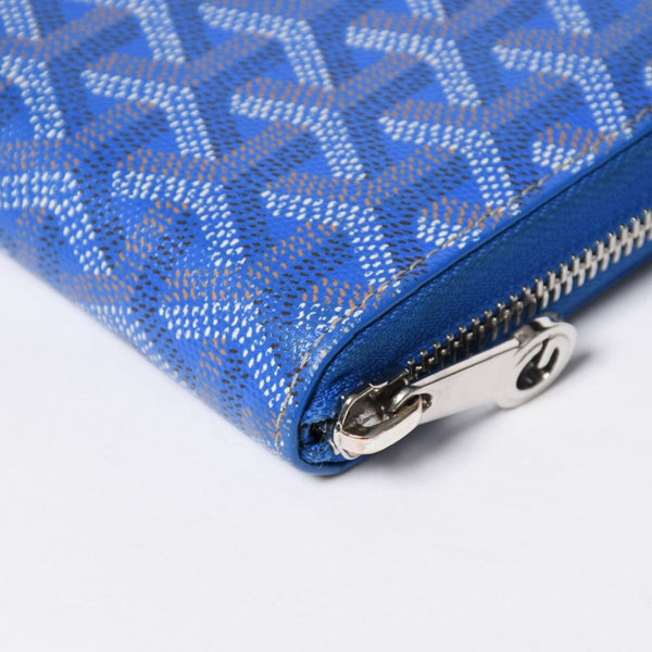 極美品 GOYARD ゴヤール マティニョン GM ウォレット APMZIP GM 10 ブルー ゴヤールディンキャンバス 長財布 シルバー金具 中古 4a009189
