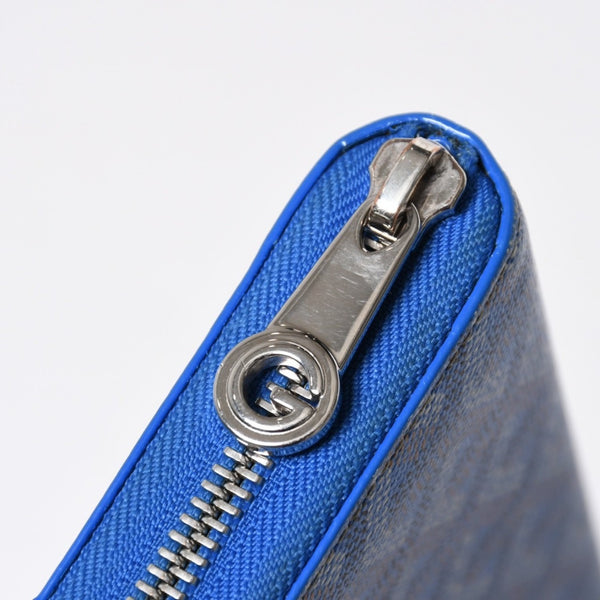 極美品 GOYARD ゴヤール マティニョン GM ウォレット APMZIP GM 10 ブルー ゴヤールディンキャンバス 長財布 シルバー金具 中古 4a009189