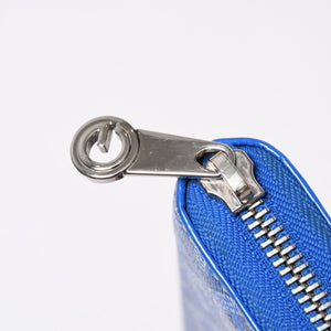 極美品 GOYARD ゴヤール マティニョン GM ウォレット APMZIP GM 10 ブルー ゴヤールディンキャンバス 長財布 シルバー金具 中古 4a009189