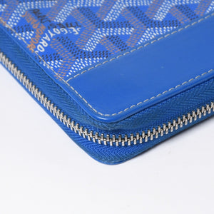 極美品 GOYARD ゴヤール マティニョン GM ウォレット APMZIP GM 10 ブルー ゴヤールディンキャンバス 長財布 シルバー金具 中古 4a009189