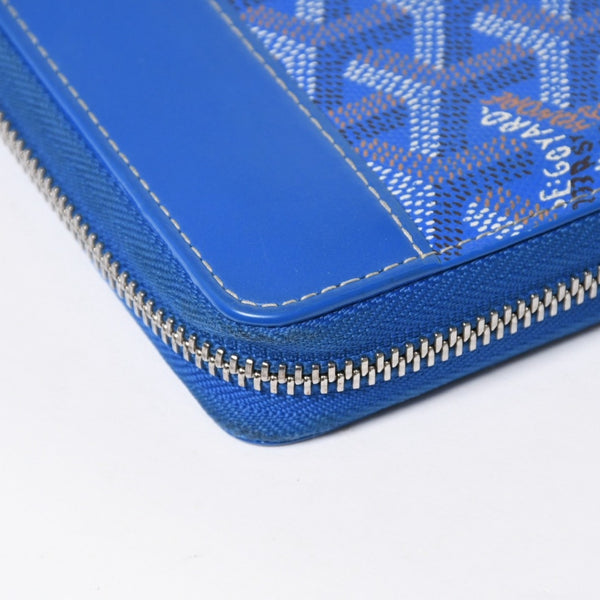 極美品 GOYARD ゴヤール マティニョン GM ウォレット APMZIP GM 10 ブルー ゴヤールディンキャンバス 長財布 シルバー金具 中古 4a009189