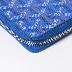 極美品 GOYARD ゴヤール マティニョン GM ウォレット APMZIP GM 10 ブルー ゴヤールディンキャンバス 長財布 シルバー金具 中古 4a009189