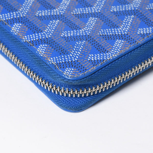 極美品 GOYARD ゴヤール マティニョン GM ウォレット APMZIP GM 10 ブルー ゴヤールディンキャンバス 長財布 シルバー金具 中古 4a009189