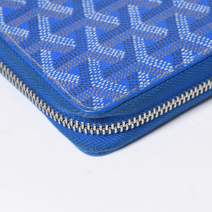 極美品 GOYARD ゴヤール マティニョン GM ウォレット APMZIP GM 10 ブルー ゴヤールディンキャンバス 長財布 シルバー金具 中古 4a009189