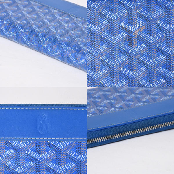 極美品 GOYARD ゴヤール マティニョン GM ウォレット APMZIP GM 10 ブルー ゴヤールディンキャンバス 長財布 シルバー金具 中古 4a009189