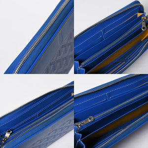 極美品 GOYARD ゴヤール マティニョン GM ウォレット APMZIP GM 10 ブルー ゴヤールディンキャンバス 長財布 シルバー金具 中古 4a009189
