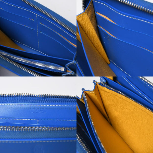 極美品 GOYARD ゴヤール マティニョン GM ウォレット APMZIP GM 10 ブルー ゴヤールディンキャンバス 長財布 シルバー金具 中古 4a009189
