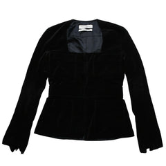 極美品 YVES SAINT LAURENT イヴサンローラン ベロアジャケット V58T コットン ブラック アンティークゴールド金具 サイズ36 中古 4a009335
