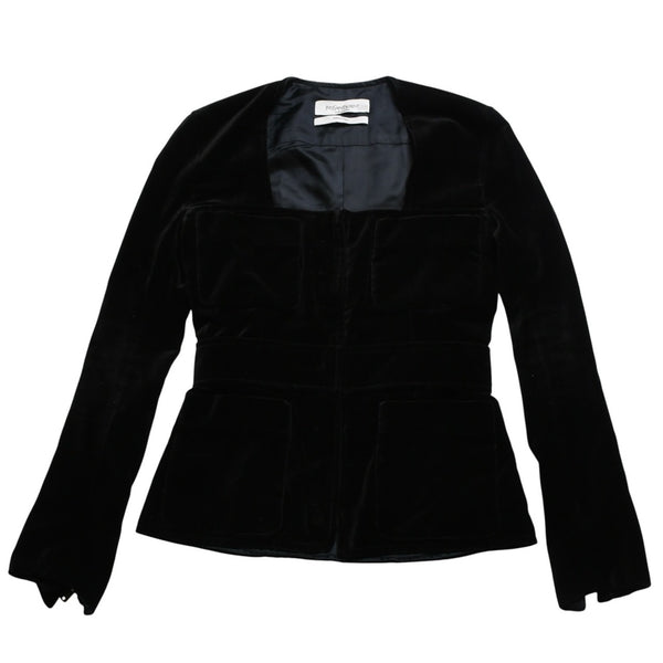 極美品 YVES SAINT LAURENT イヴサンローラン ベロアジャケット V58T コットン ブラック アンティークゴールド金具 サイズ36 中古 4a009335