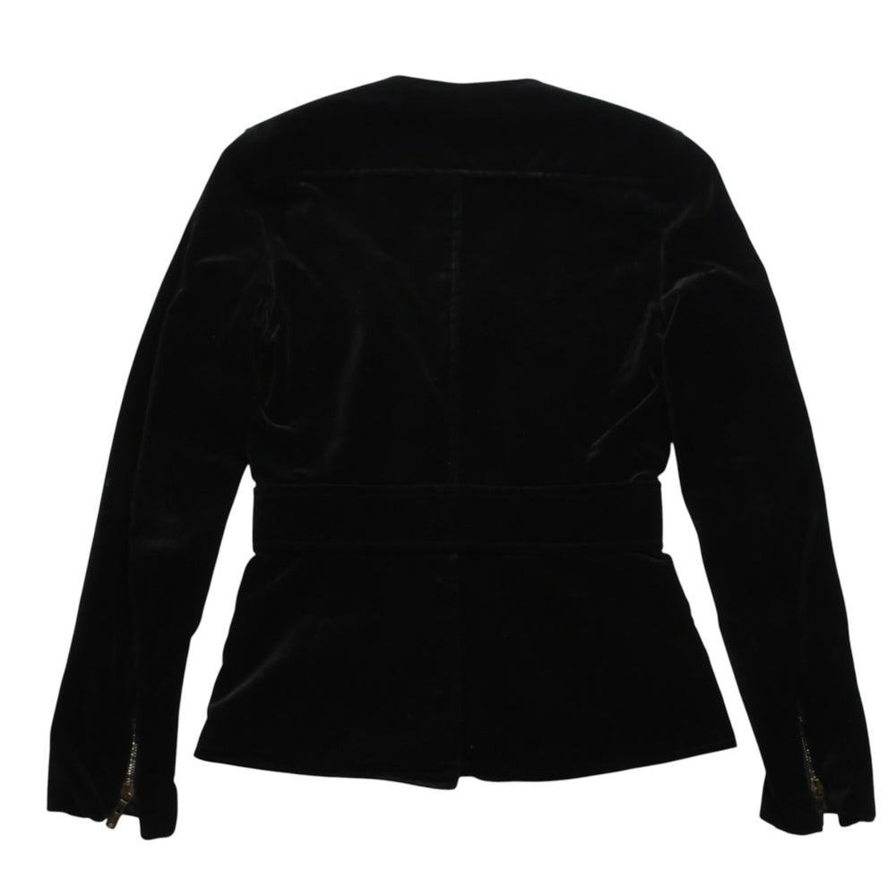 極美品 YVES SAINT LAURENT イヴサンローラン ベロアジャケット V58T コットン ブラック アンティークゴールド金具 サイズ36 中古 4a009335