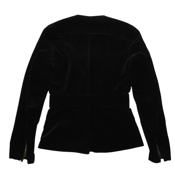 極美品 YVES SAINT LAURENT イヴサンローラン ベロアジャケット V58T コットン ブラック アンティークゴールド金具 サイズ36 中古 4a009335