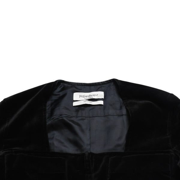 極美品 YVES SAINT LAURENT イヴサンローラン ベロアジャケット V58T コットン ブラック アンティークゴールド金具 サイズ36 中古 4a009335