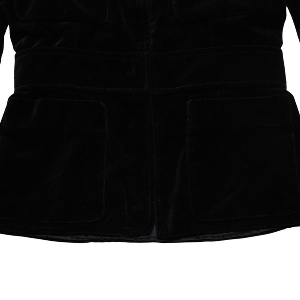 極美品 YVES SAINT LAURENT イヴサンローラン ベロアジャケット V58T コットン ブラック アンティークゴールド金具 サイズ36 中古 4a009335