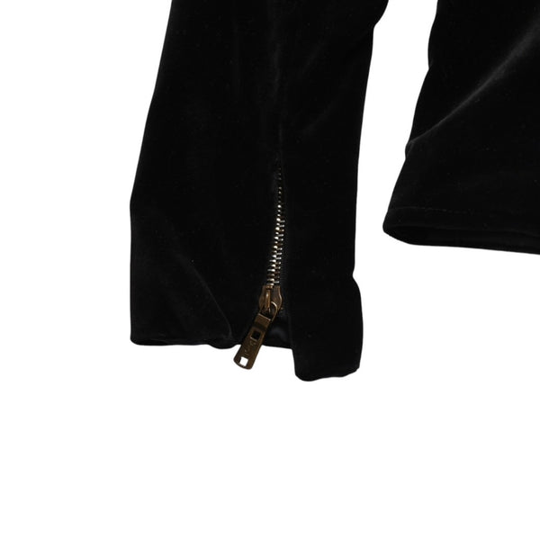 極美品 YVES SAINT LAURENT イヴサンローラン ベロアジャケット V58T コットン ブラック アンティークゴールド金具 サイズ36 中古 4a009335