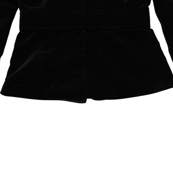 極美品 YVES SAINT LAURENT イヴサンローラン ベロアジャケット V58T コットン ブラック アンティークゴールド金具 サイズ36 中古 4a009335