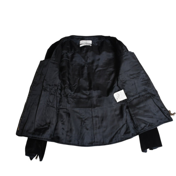極美品 YVES SAINT LAURENT イヴサンローラン ベロアジャケット V58T コットン ブラック アンティークゴールド金具 サイズ36 中古 4a009335