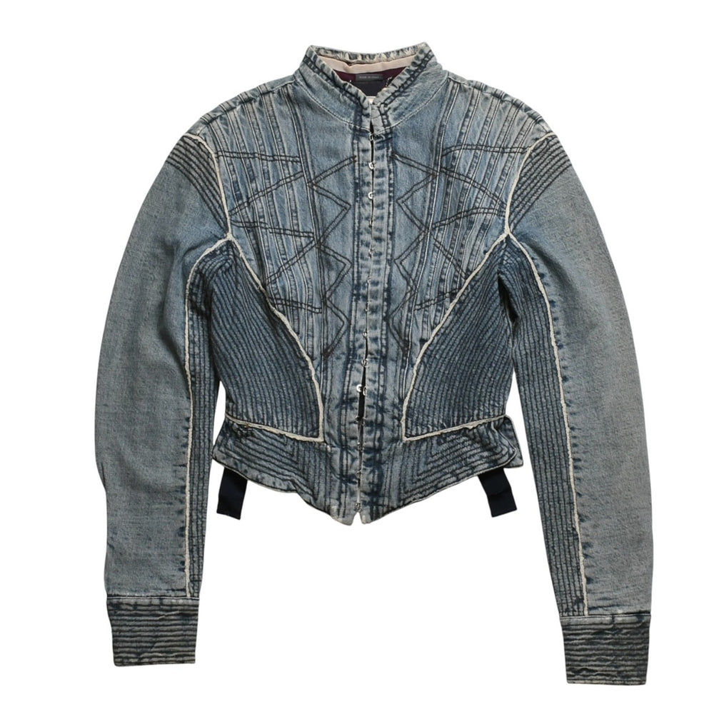 極美品 Alexander McQueen アレキサンダー マックイーン 02FW デニムジャケット 104044 サイズ38 ダブレット コルセット 中古 4a009316