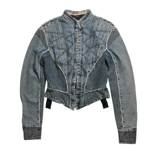 極美品 Alexander McQueen アレキサンダー マックイーン 02FW デニムジャケット 104044 サイズ38 ダブレット コルセット 中古 4a009316